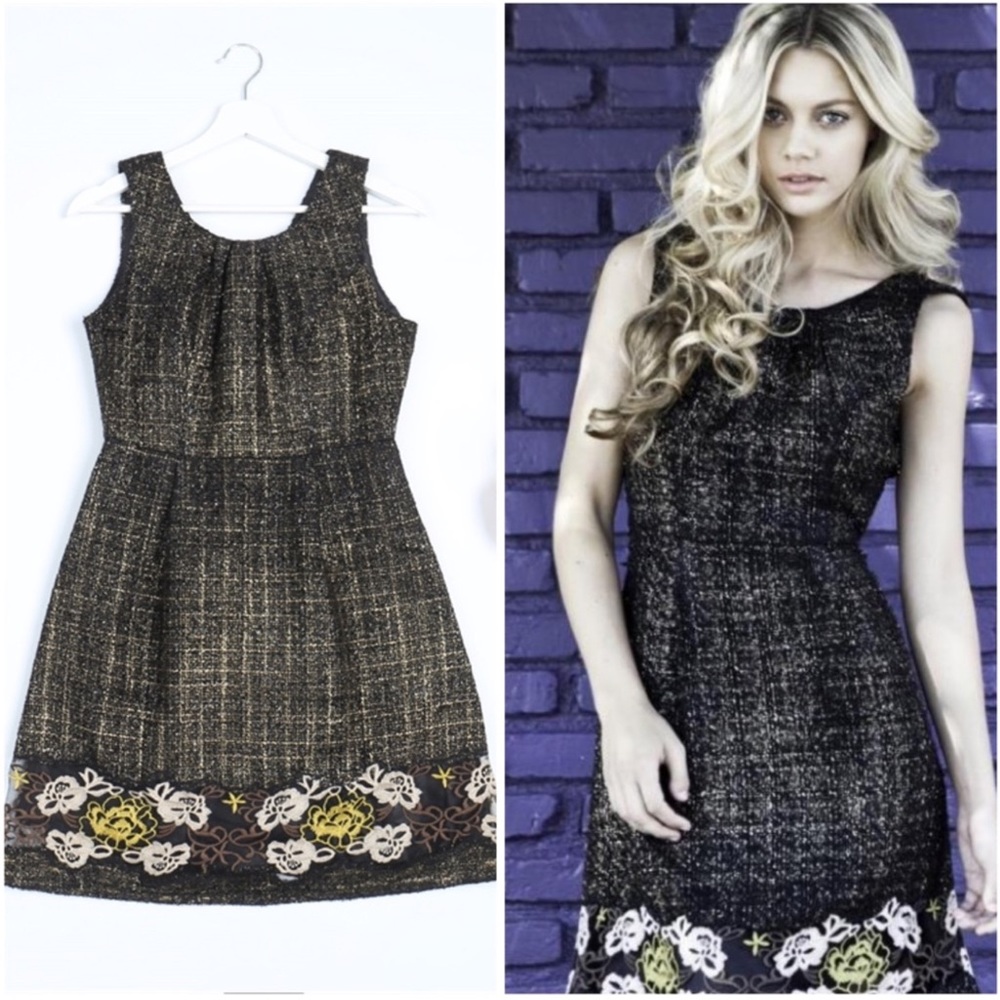 Ryu Black & Gold Floral Embroidered Dress